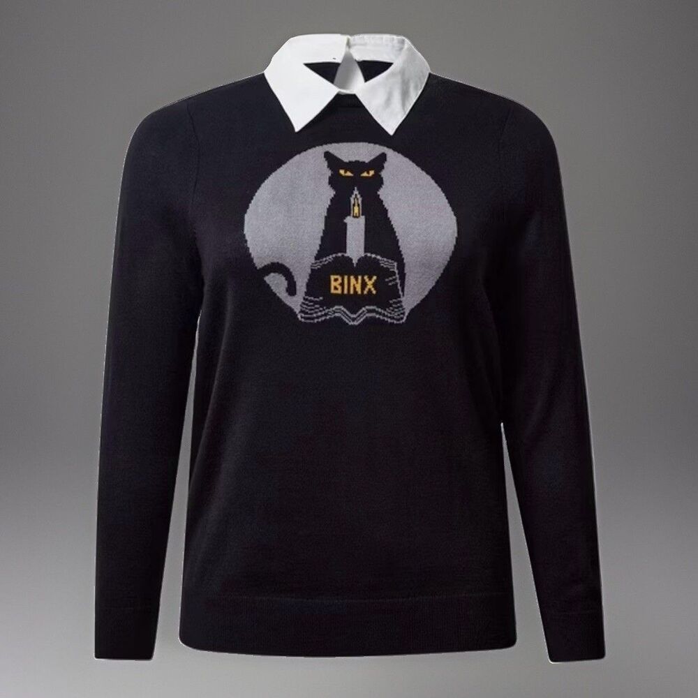 Torrid Disney Hocus Pocus Binx Collared Pullover Sweater 0 / XL Black Halloween